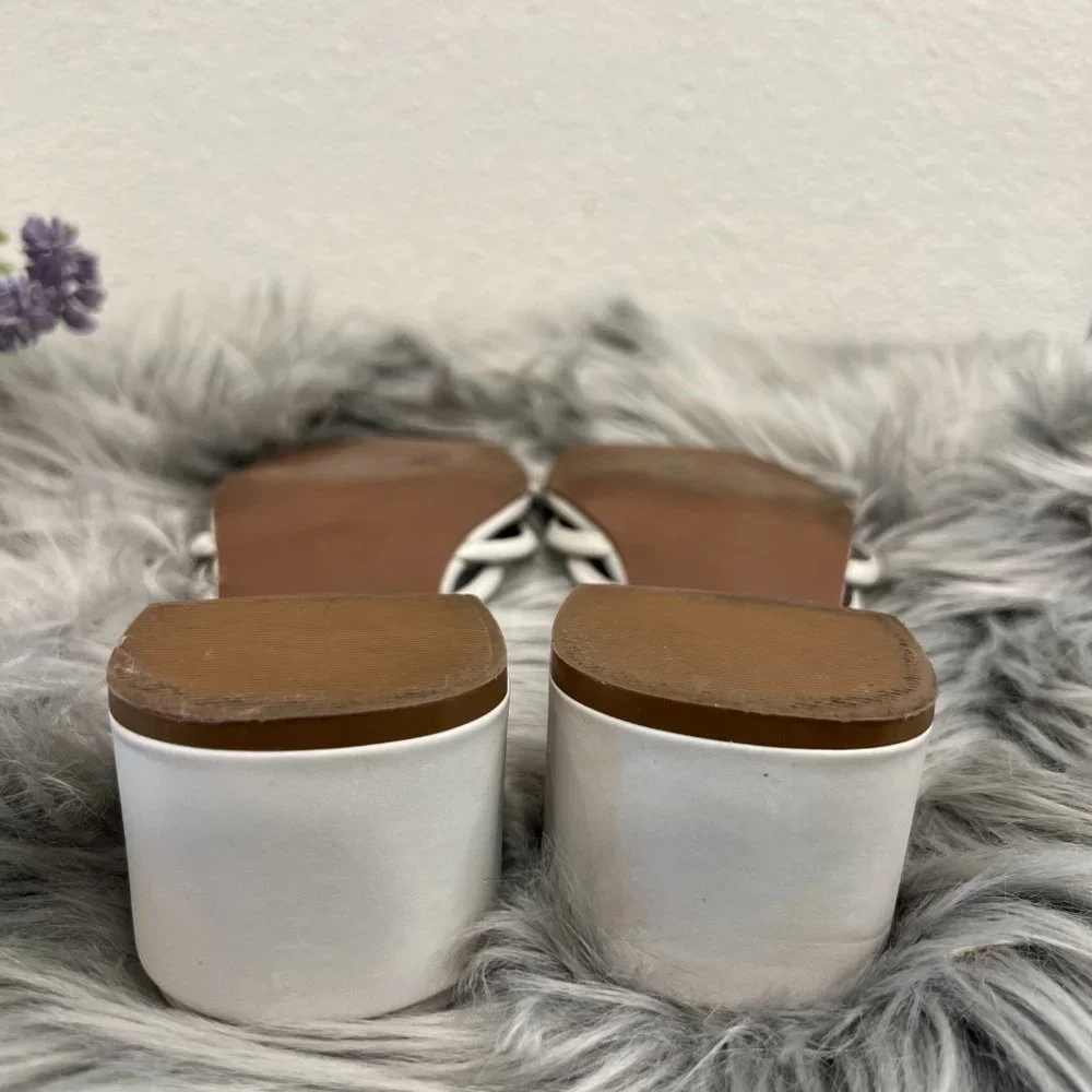 Free People‎ Petra Leather Knot Block Heel Slide Gray-White Sandals Size 9-9.5